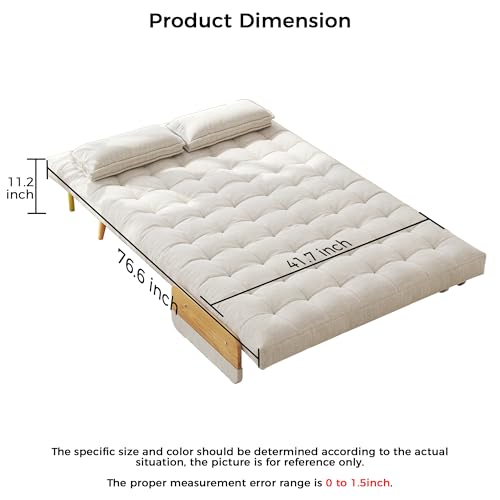 Convertible Chair Bed Sleeper for Adults with Wooden Arms, Linen G638