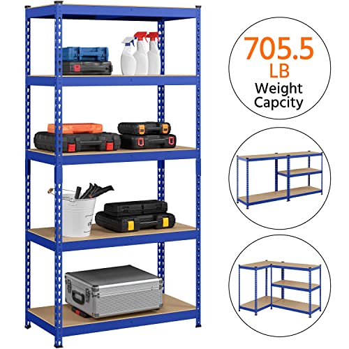 Yaheetech 5-Tier Heavy Duty Garage Shelving Unit, Adjustable Metal Storage Rack, Blue J339478