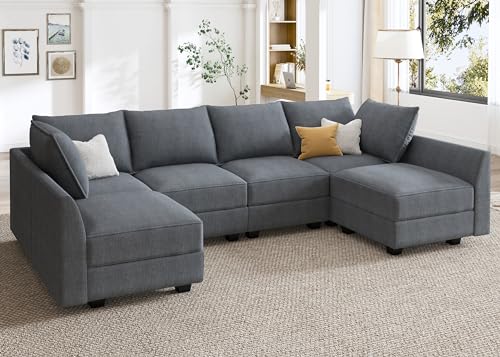 HONBAY Modular Sectional Sofa U Shaped with Storage, Grey G638