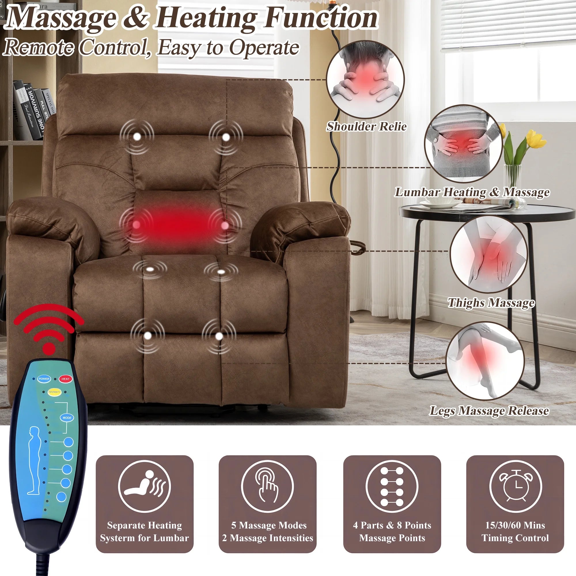 Legahome Power Lift Recliner Chair for Elderly with Heat and Massage, Dark Brown T270145