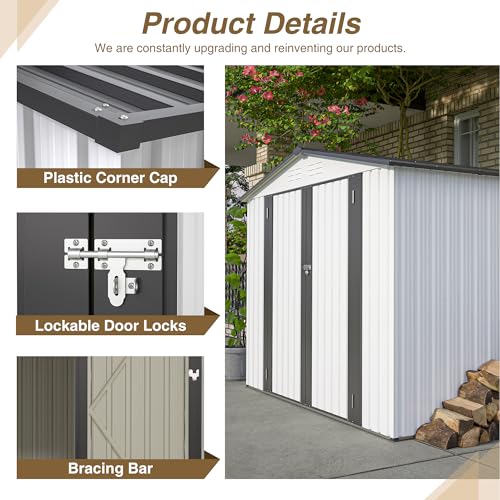 Outdoor Storage Shed 6x4 Ft, Heavy-Duty Resin Tool Shed with Lockable Doors Z7258