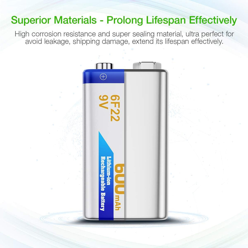 EBL 9V Li-ion Rechargeable Batteries 600mAh 4-Pack with LCD Smart Charger B9692