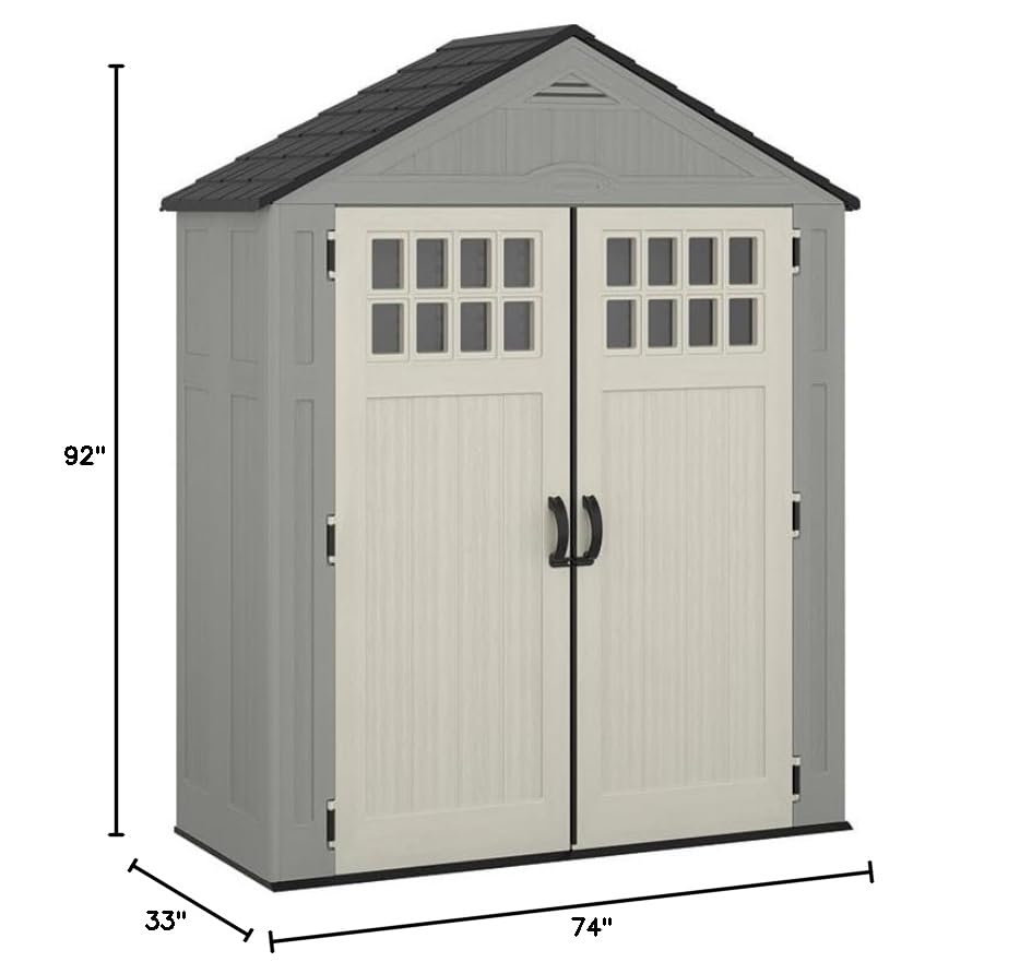 Suncast BMS6312D Everett 6' x 3' Resin Outdoor Shed with Lockable Double Doors, Dove Gray S8000