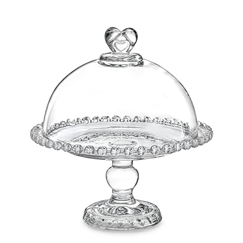 7" Crystal Cake Plate with Dome, Cake Stand with Cover, Round Pattern Glass Serving Platter with Lid for Kitchen Dining Bakery Pastries Display, Party, Entertaining, Dishwasher Safe(Clear)