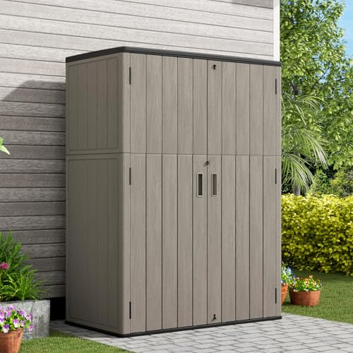 KINYING Outdoor Vertical Storage Shed 57 Cu.ft Waterproof Lockable Brown C842304