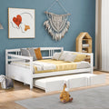 Royard Oaktree Full Size Daybed with Twin Trundle Bed Wood Sofa Bed with Slats Support, White