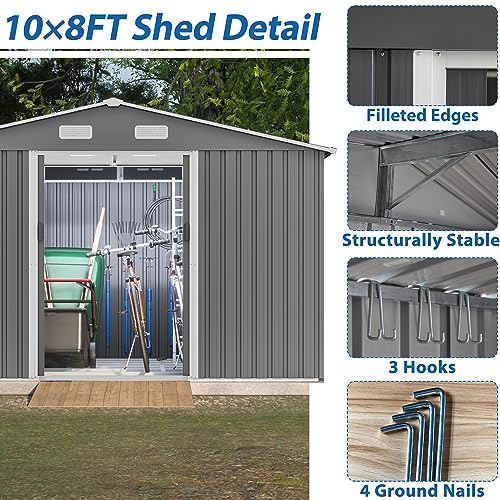 Outdoor Storage Shed 6x4 Ft, Heavy-Duty Resin Tool Shed with Lockable Doors Z7258