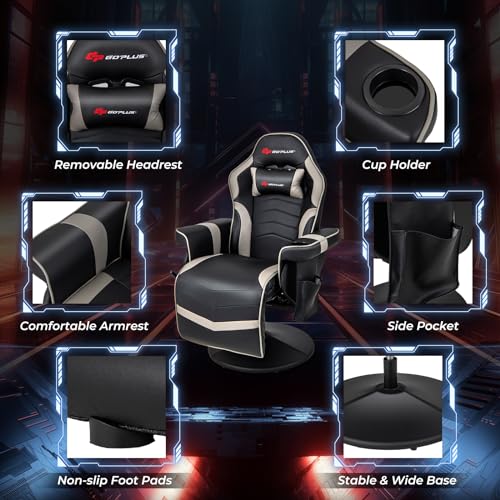 Goplus Massage Gaming Chair, Racing Recliner with Footrest, PU Leather N121