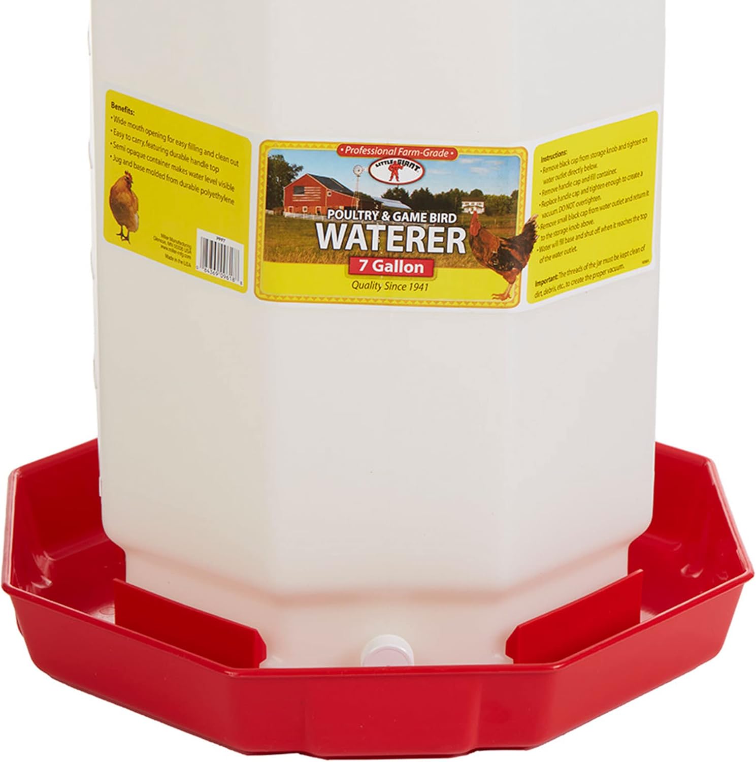 Little Giant PPF7 7 Gallon Hanging Automatic Poultry Waterer, Red D9645