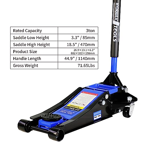 Pvillez Floor Jack, Heavy Duty Hydraulic Low Profile Steel Racing Jack, 2 Ton Capacity Blue H10635