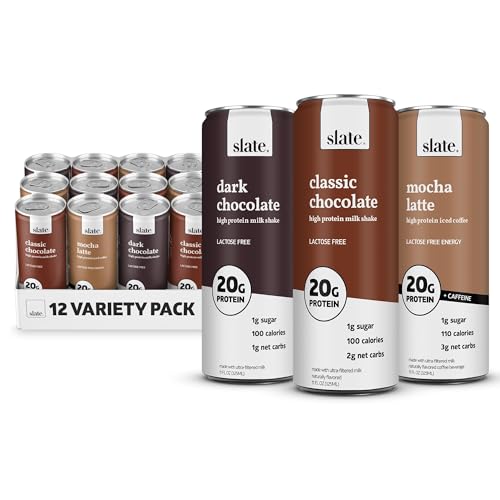 Slate Milk High Protein Dark Chocolate Shake, Lactose Free, 11 fl oz, 12 Cans C31569
