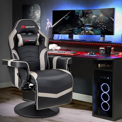 Goplus Massage Gaming Chair, Racing Recliner with Footrest, PU Leather N121