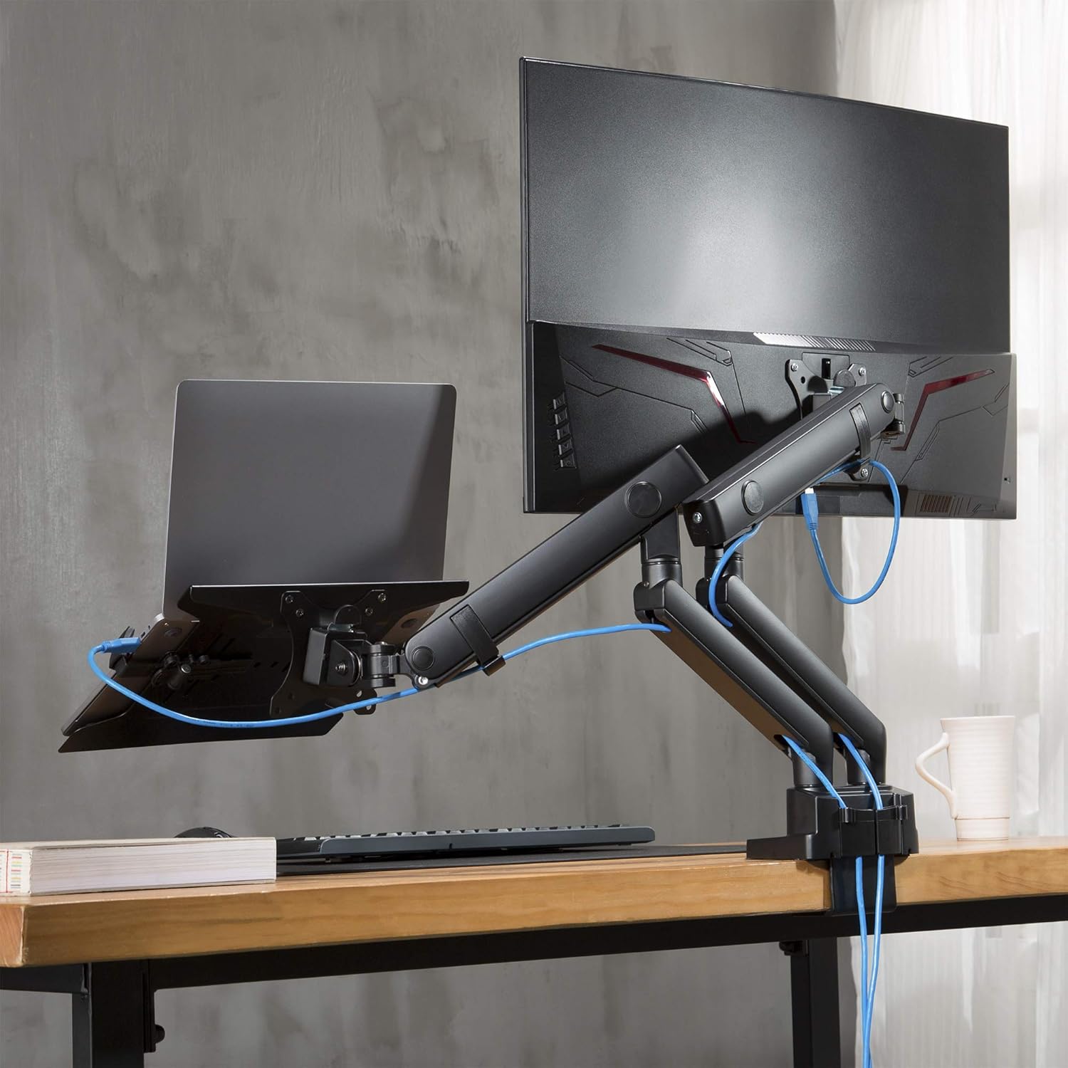AVLT Laptop and Monitor Arm - Dual Full Motion VESA Mount for 15.6" Notebook and 32" Monitor Z205