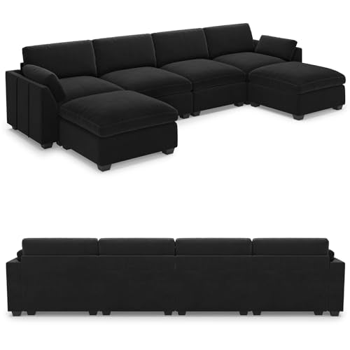 Belffin Extra Large Modular Sectional Sofa, 4-Seater L Shaped Velvet Couch, Black A1471