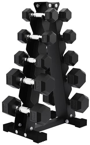 BalanceFrom Rubber Coated Hex Dumbbell Free Hand Weight Set w/Storage Rack, Multiple Options