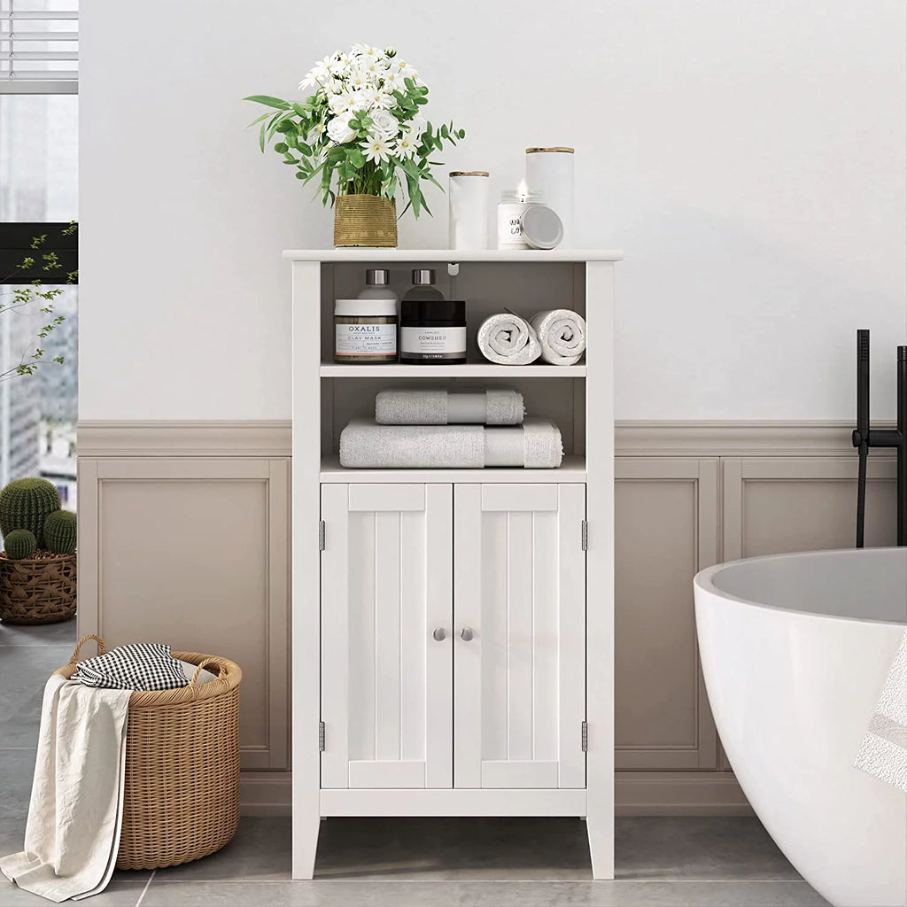 Homfa 2 Tier Bathroom Storage Cabinet with Doors, White Y42661