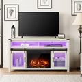 WAMPAT Farmhouse Fireplace TV Stand for 65+ Inch TV, Highboy Entertainment Center with 23" Electric Fireplace & Mesh Barn Doors, Media Console Table w/RGB LED Lights for Living Room, Antique White
