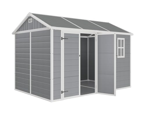 Outdoor Resin Storage Shed with Floor, Windows & Air Vents, Grey X450