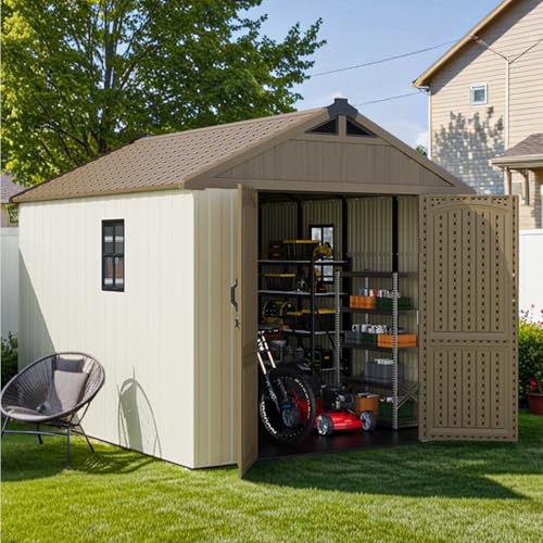 Patiowell 8 x 12 FT Plastic Outdoor Storage Shed with Floor, Window and Lockable Door F41822