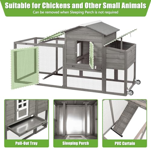 Wooden Chicken Coop with Nesting Box and Removable Tray (Grey) I6509