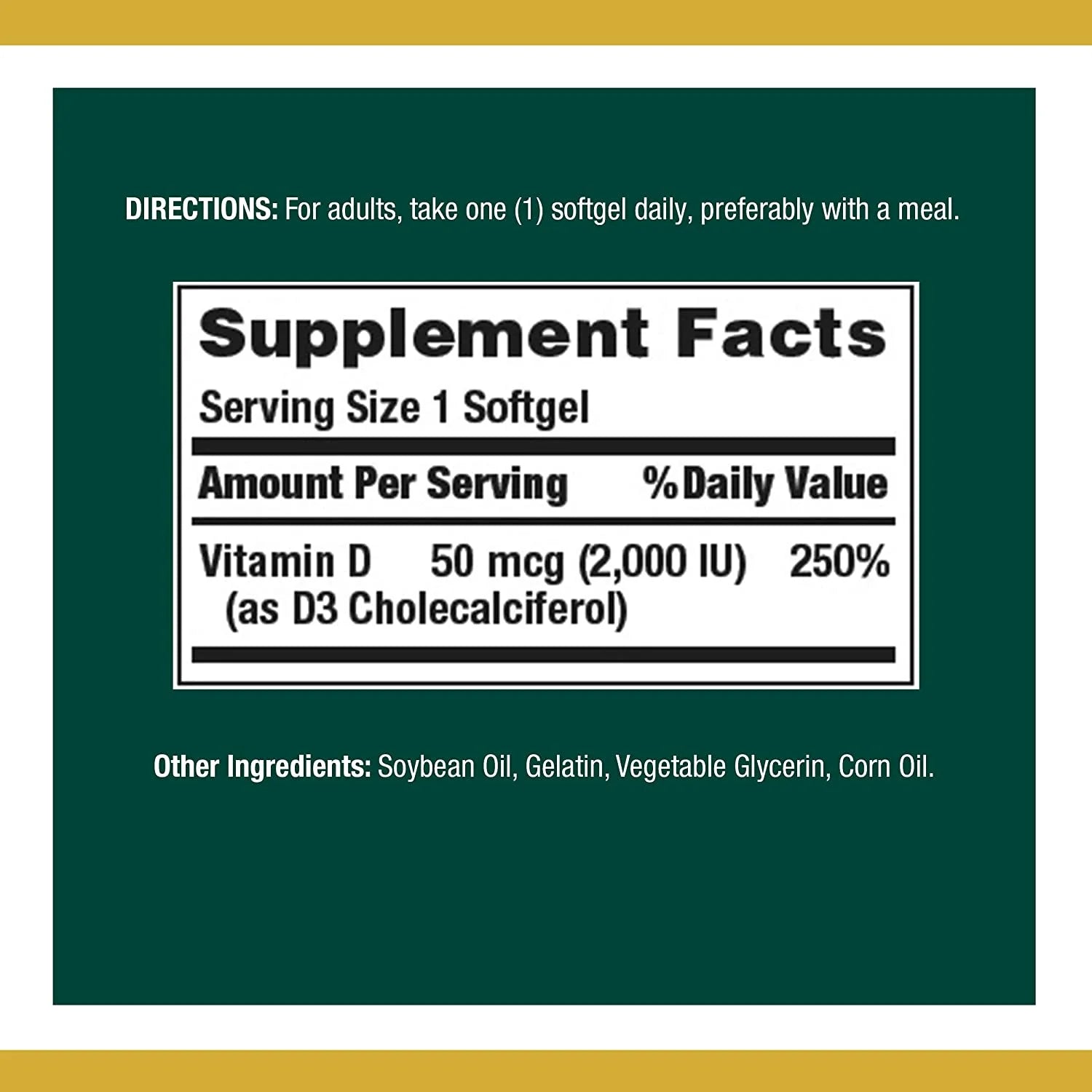 Nature's Bounty Vitamin D3 Softgels, 2000 IU, 150 Ct, 2 Pack H319