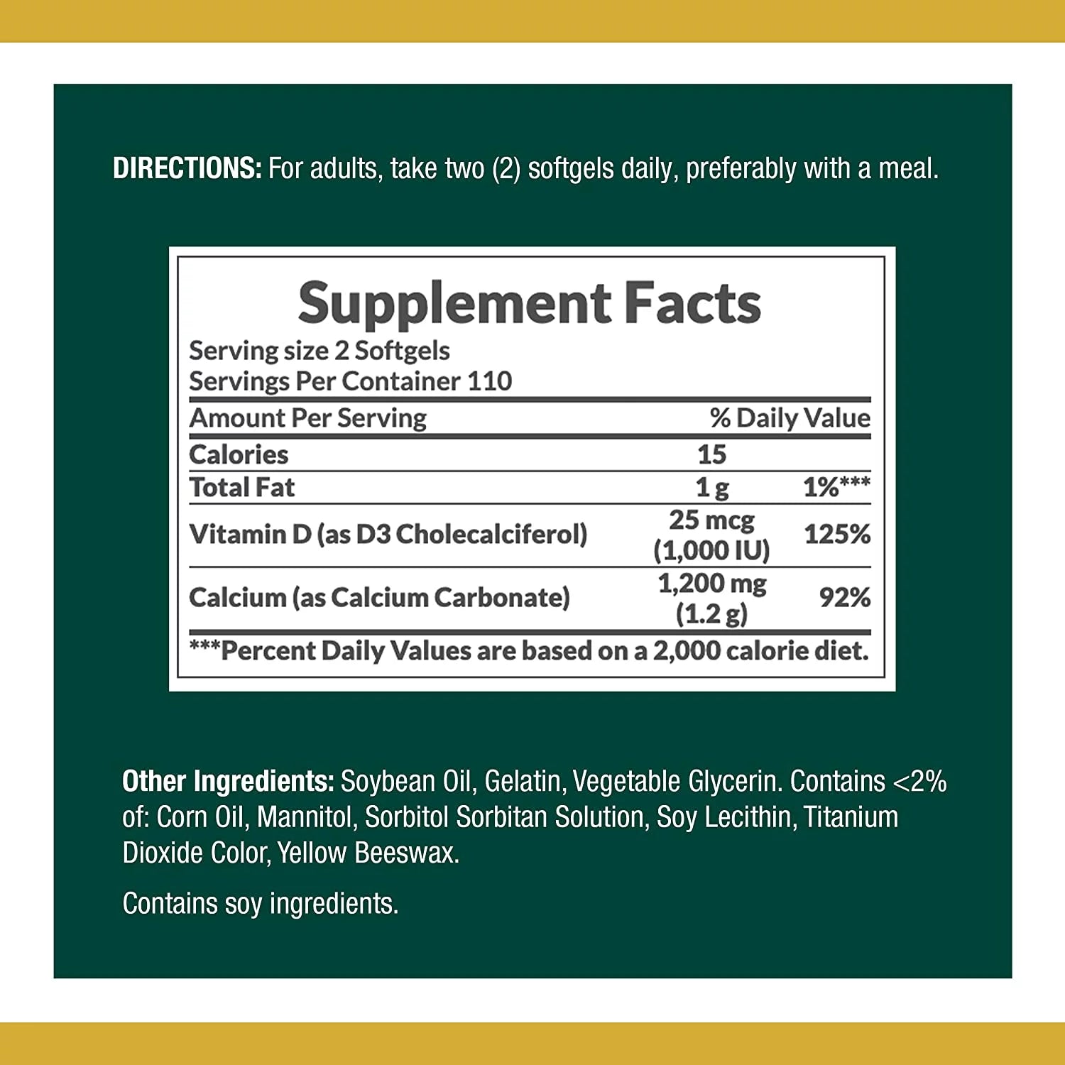 Nature's Bounty Calcium 1200mg Plus Vitamin D3 Softgels, 220 Count A81200