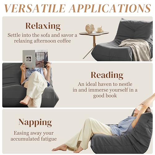 Bean Bag Chair for Adults Suede Microfiber Fireside Floor Chair 3-Seater Beige F151744