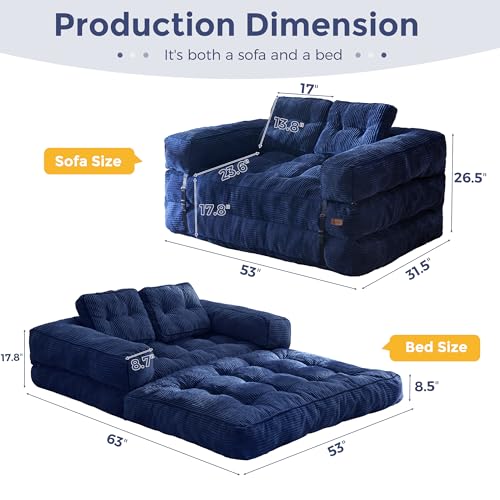 MAXYOYO Folding Sofa Bed L-Shaped Convertible Sleeper Couch with Pillow, Dark Grey X9070