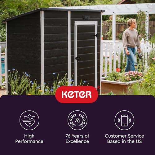 Keter Essential Shed 4x6 Resin Outdoor Storage Shed, Black and White K770
