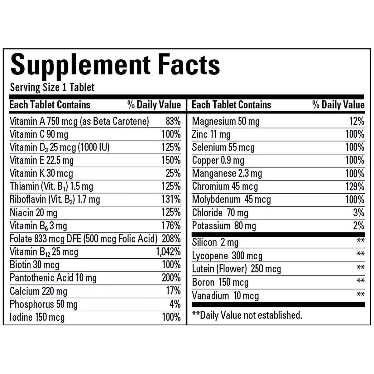 Kirkland Signature Adult 50+ Mature Multi Vitamins & Minerals, 400 Tablets L703