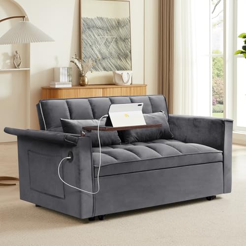 WIIS' IDEA Convertible Sofa Bed 3-in-1 Velvet Sleeper with Adjustable Backrest, Gray L188547