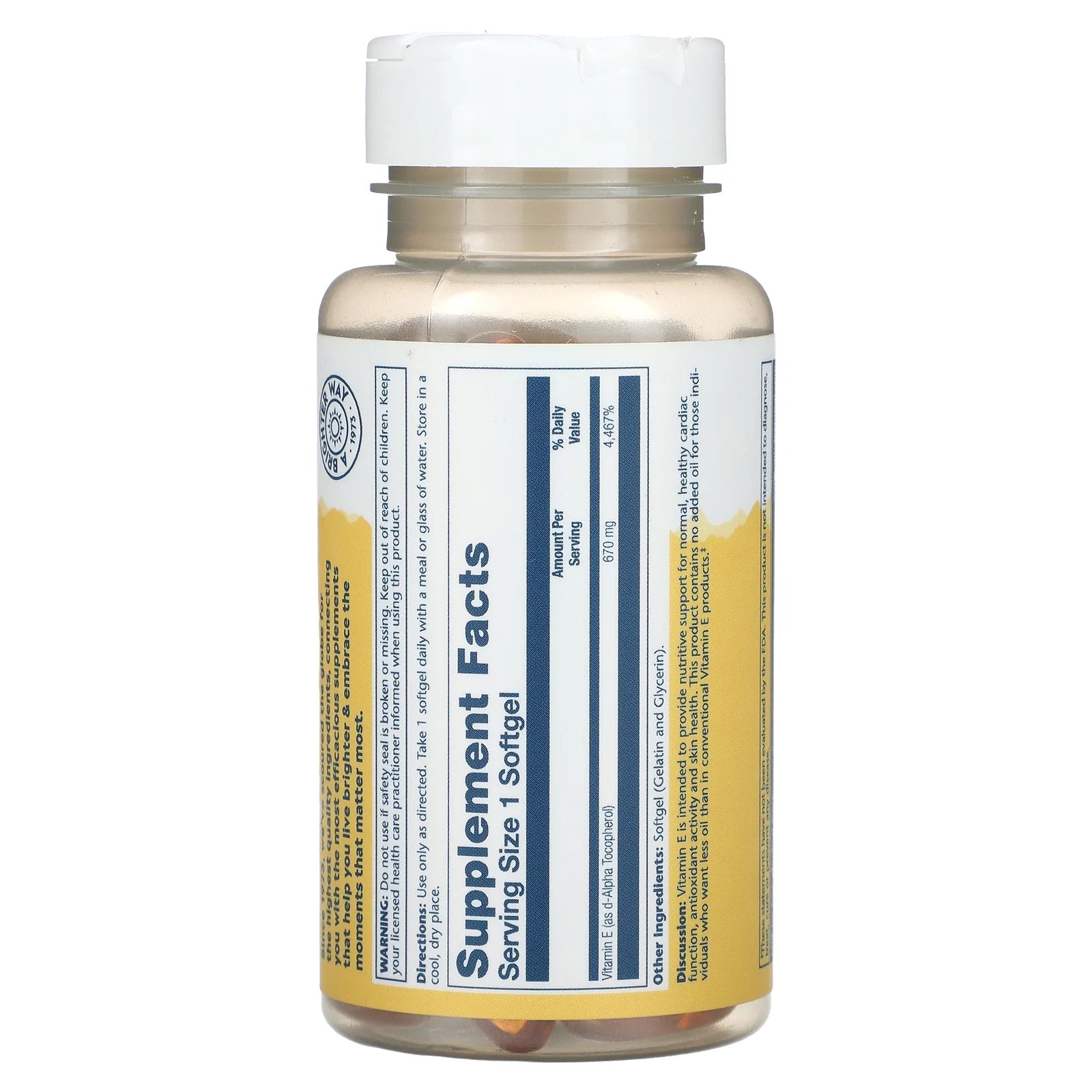 Solaray Vitamin E d-Alpha Tocopherol 1000IU, 60 Softgels S12304