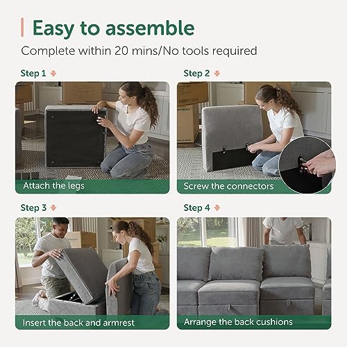 HONBAY Modular Sectional Sofa U Shaped with Storage, Grey G638