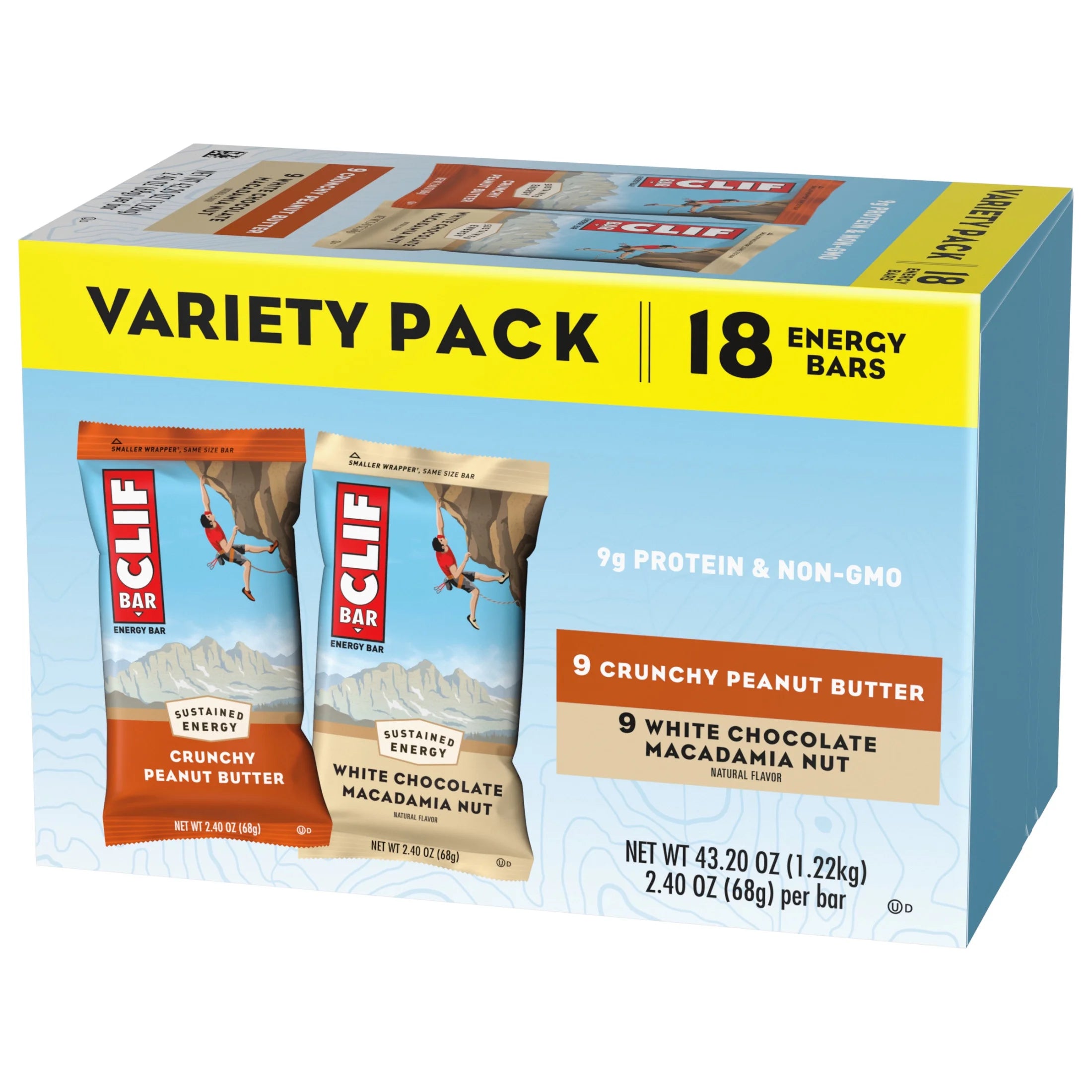 CLIF BAR Crunchy Peanut Butter & White Chocolate Macadamia Nut Variety Pack Energy Bars, 18 Count U845666
