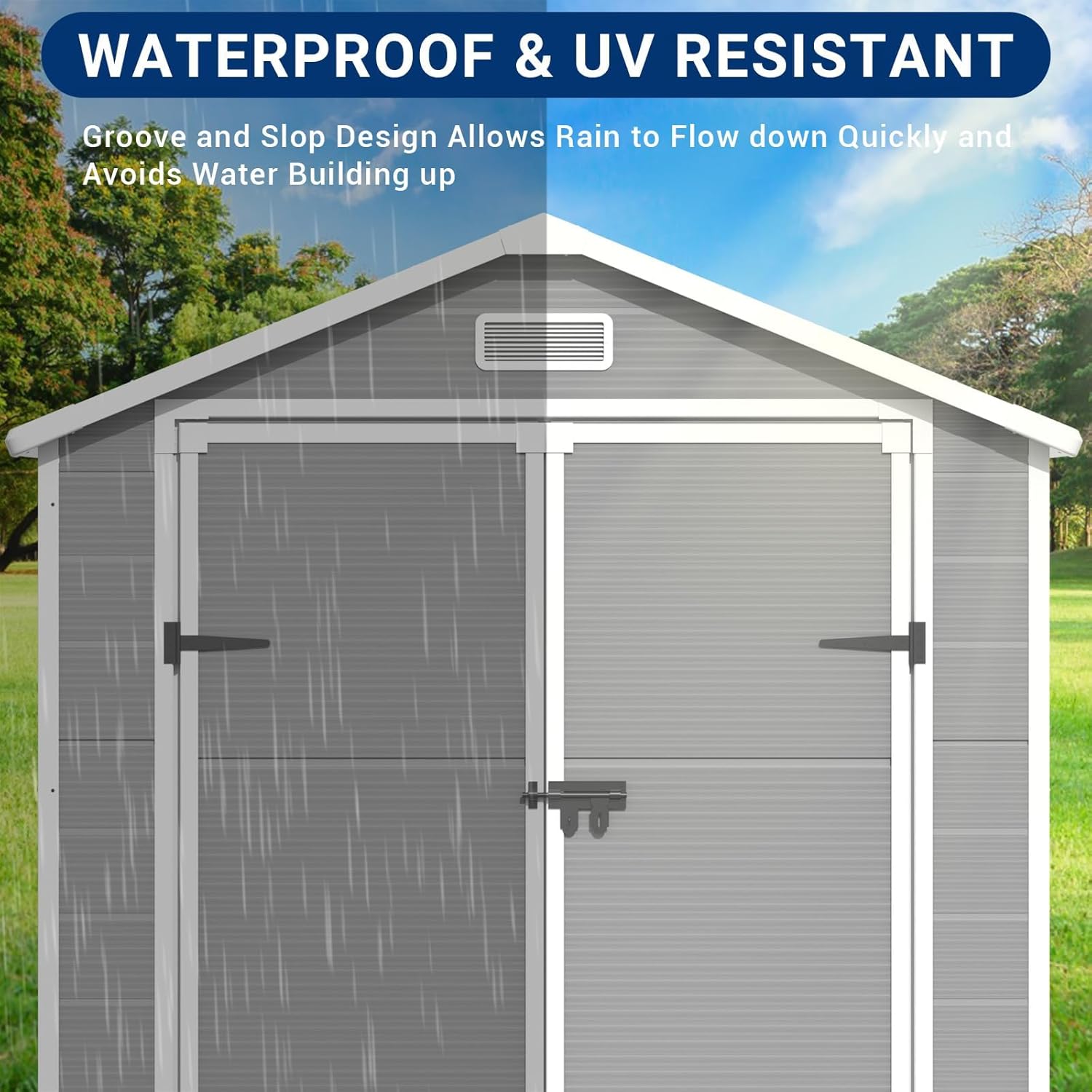 Outdoor Storage Shed 6x4.5 FT Resin with Lockable Door, Grey & White V210