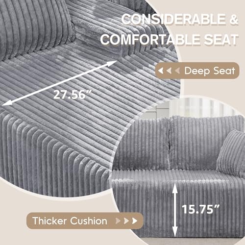 Modular Sectional Sofa L-Shape Couch with Oversized Chaise, Grey Stripe I49459