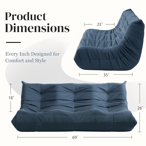 Bean Bag Chair for Adults Suede Microfiber Fireside Floor Chair 3-Seater Beige F151744