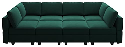 Belffin Modular Velvet Sectional Sofa with Chaise Lounge and Storage, Grey T418154