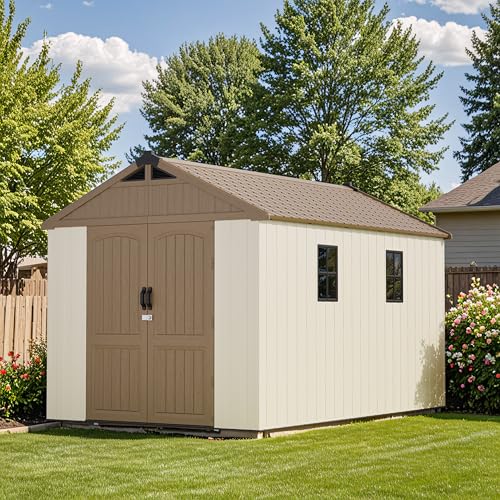 Patiowell 8 x 12 FT Plastic Outdoor Storage Shed with Floor, Window and Lockable Door F41822