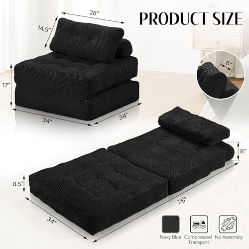 HABUTWAY Folding Sofa Bed Convertible Sleeper Chair with Dual-Pillow, Black D26880