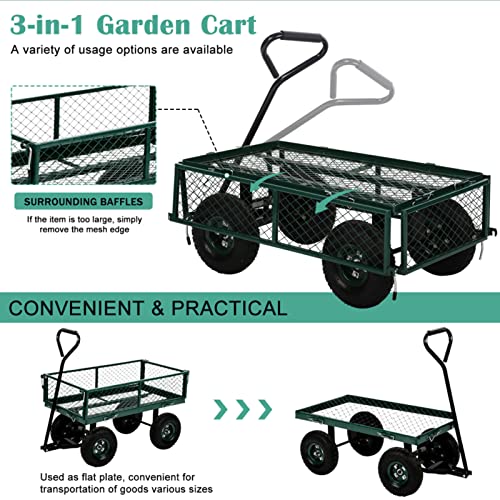 Garden Carts Utility Wagon 400lb Capacity Steel Frame 10in Tires Green N973829