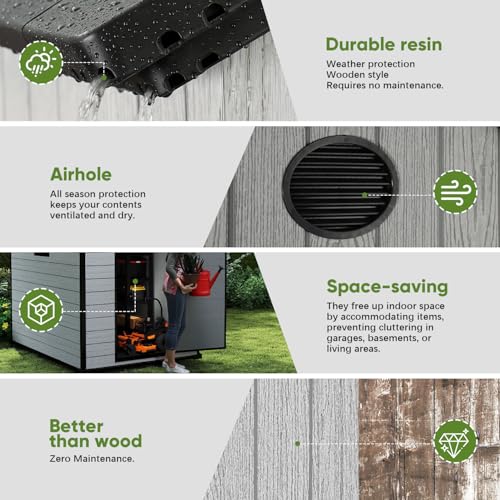 7.3 x 12 FT Resin Outdoor Storage Shed with Floor, Grey S427927