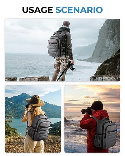 BAGSMART Camera Backpack, Expandable DSLR Travel Bag with 15.6" Laptop Compartment, Black L75343