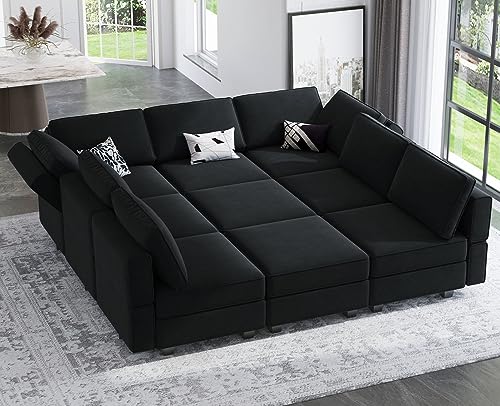 Belffin Modular Velvet Sectional Sofa with Chaise Lounge and Storage, Grey T418154