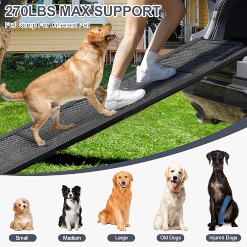 Folding Dog Ramp for Car, 63" Long, Non-Slip Surface for Medium & Large Dogs Q3482
