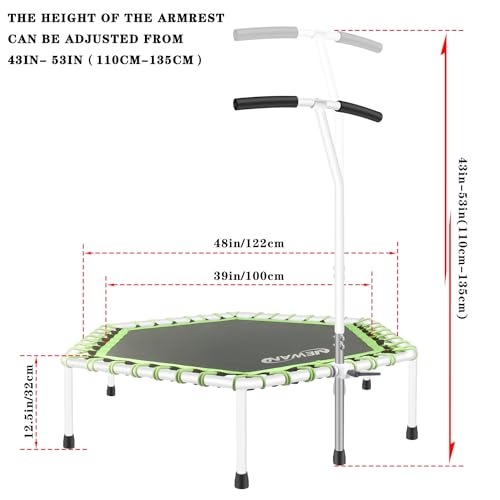 48'' Fitness Trampoline with Adjustable Handle Bar for Adults, 330 lbs Max H48964