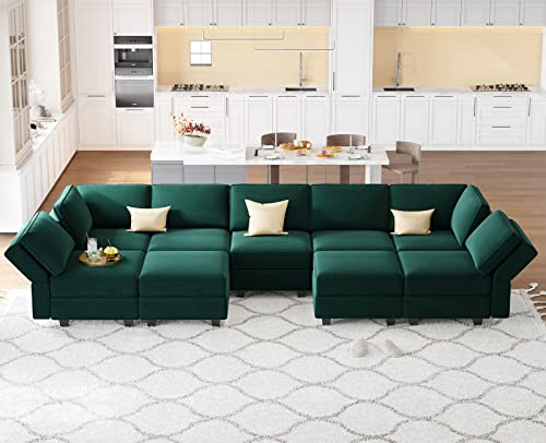 Belffin Modular Velvet Sectional Sofa with Chaise Lounge and Storage, Grey T418154