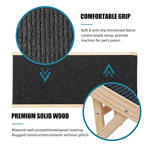 Adjustable Wooden Pet Ramp for Small Dogs, Folding Portable with Non-Slip Carpet Surface L57590