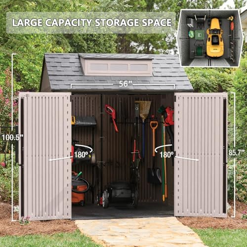 Resin Outdoor Storage Shed with Floor, Weatherproof, Lockable, Brown, 7x7 FT S969