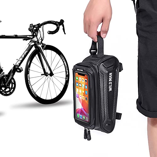 WILD MAN 1L Waterproof Bike Frame Bag with Phone Holder, Black X4027
